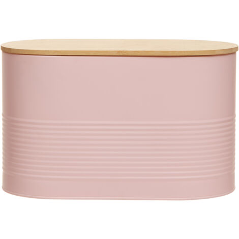 Interiors By Premier Stylish Design Pink Bread Bin, Durable Bread Bin For Dining Table, Natural Bamboo Lid Bread Container