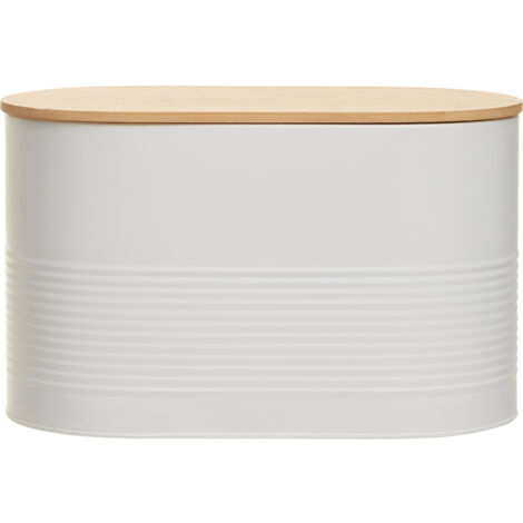 Interiors By Premier Stylish Design White Bread Bin, Durable Bread Bin For Dining Table, Natural Bamboo Lid Bread Container