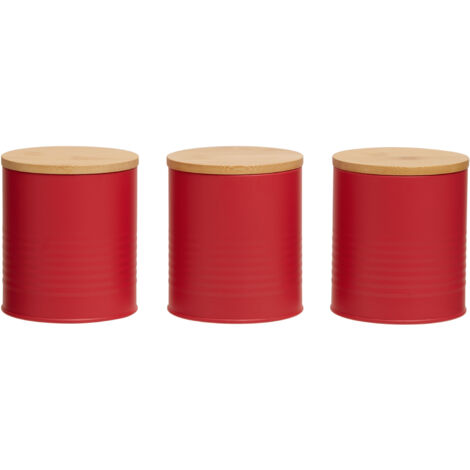 Interiors By Premier Stylish Set Of Three Red Canisters, Practical Design Kitchen Canisters, Durable Stainless Steel Canisters