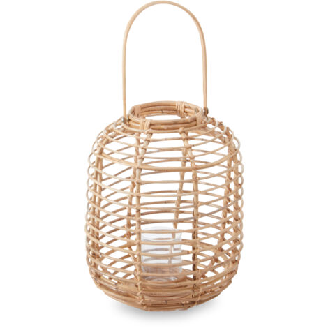 Interiors by Premier Sustainable Natural Rattan Lantern, Rounded Modern Black Candle Lantern, Versatile Tealight Lantern