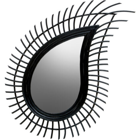 Interiors by Premier Teardrop Black Natural Rattan Wall Mirror, Large Wood Wall Mirror, Mirror with Rattan Frame, Tear Mirror