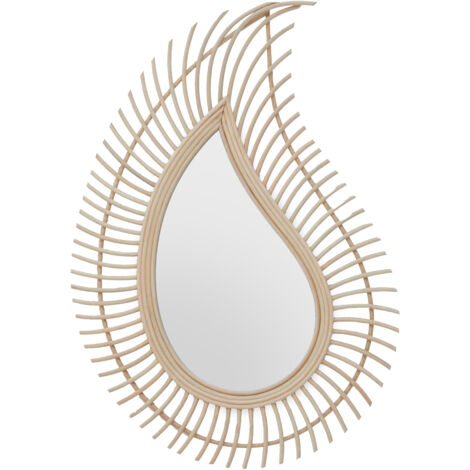 Interiors by Premier Teardrop Natural Rattan Wall Mirror, Large Wood Wall Mirror, Mirror with Rattan Frame, Reliable Tear Mirror