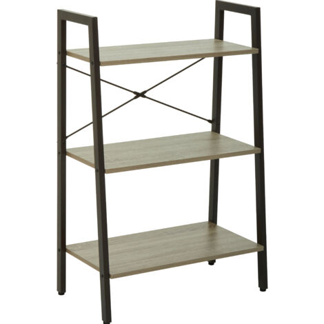 Interiors by Premier Three Tier Grey Oak Veneer Ladder Shelf Unit, Functional Industrial Narrow Shelf, Stylish Tall Cupboard