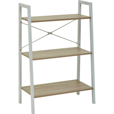 Interiors by Premier Three Tier Natural Oak Veneer Ladder Shelf Unit, Functional Industrial Narrow Shelf, Versatile Tall Cupboard