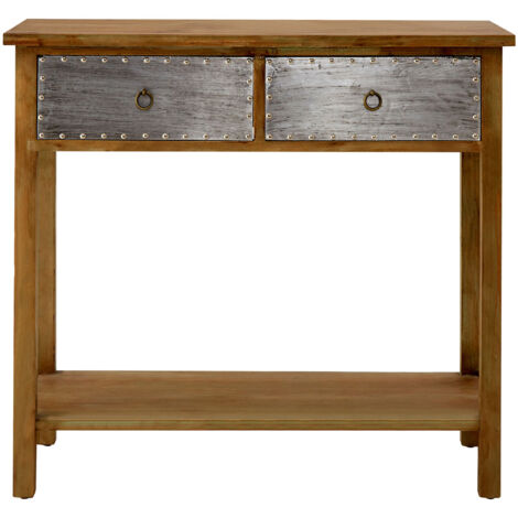 Interiors by Premier Two Drawer Console Table, Chic Hallway Table, 2 Metal Drawer Solid Wood Console Table, Rustic Console Table