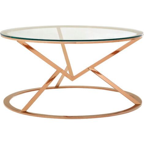 Interiors by Premier Unique Corseted Round Rose Gold Coffee Table, Geometric Display Table, Versatile Decorative Coffee Table