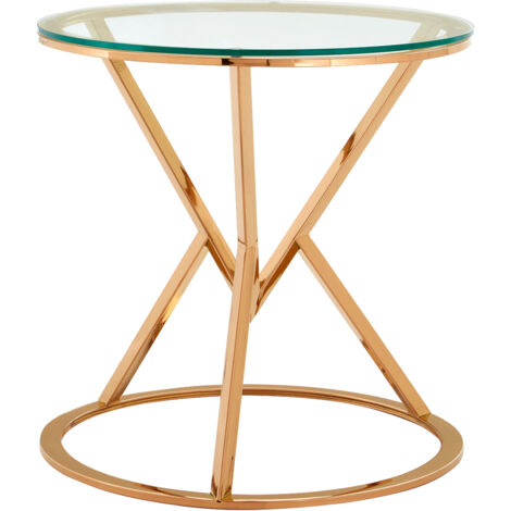Interiors by Premier Unique Corseted Round Rose Gold End Table, Geometric Design Statement Table, Versatile Lounge Side Table