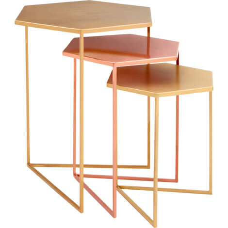 Interiors by Premier Versatile Set Of 3 Bronze Finish Tables, Stylish Metallic Nesting Tables, Geometric Couch Side Tables