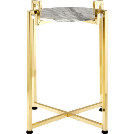 Interiors By Premier Versatile White Marble Side Table With Warm Gold Base, Durable Side Table By Couch, Elegant Lounge Table