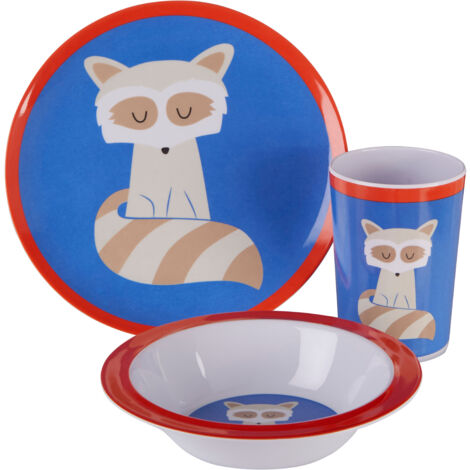 Interiors by Premier Vibrant Kids Ralph Raccoon 3 Piece Dinner Set, Durable Children Dining Set, Compact Raccoon Dining Set