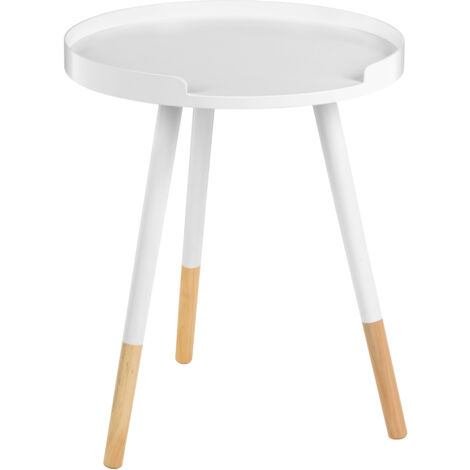 Interiors by Premier White and Natural Round Side Table, Wooden Side Table, Natural Wood Side Table, White Wood Side Table