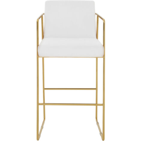 Interiors by Premier White Bar Chair Stool with Back, Gold Frame Sleek Breakfast Bar Stool for Home Bar, Bar Chair with Footrest