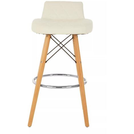 Interiors by Premier White Leather Effect Seat Bar Stool, Comfortable Seating Faux Leather Bar Stool, Space-Saver Kitchen Stool