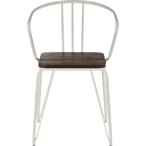 Interiors by Premier White Metal and Elm Wood Arm Chair, Accent Dining Arm Chair, Versatile Wooden Chair for Home, Office, Lounge