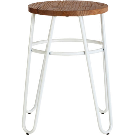 Interiors by Premier White Metal and Elm Wood Round Stool, Small Hairpin Stool, Versatile Metal Stool for Home, Office, Bedroom