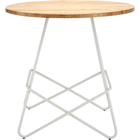 Interiors by Premier White Metal and Elm Wood Round Table, Versatile Coffee Table for Home and Office, Round Outdoor Dining Table
