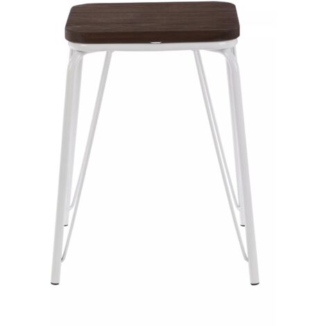 Interiors by Premier White Metal and Elm Wood Stool, Small Square Stool, Accent Wooden Stool for Home, Office