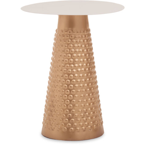 Interiors by Premier White Top Gold Base Side Table, Elegant Hammered Effect Design, Modern Side Table For Living Room