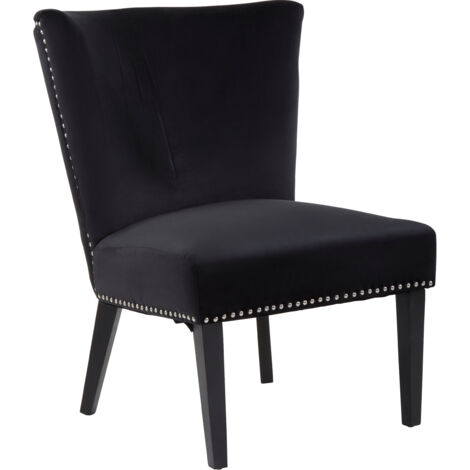 Interiors by Premiers Black Velvet Dining Chair, Dining Room Accent Chair, Velvet Upholstered Wing Chair with Wooden Legs