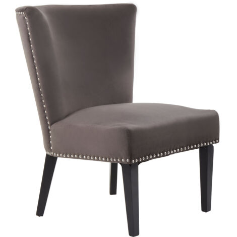 Interiors by Premiers Grey Velvet Dining Chair, Dining Room Accent Chair, Velvet Upholstered Wing Chair with Wooden Legs