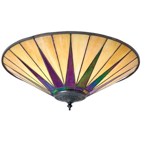 Interiors Dark Star - Soffitto a 2 luci grande bronzo scuro chiaro, ambra, vetro stile Tiffany, E27