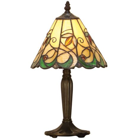 Interiors Jamelia - 1 lampe de table lumineuse en verre Tiffany, peinture bronze foncé avec reflets, E14