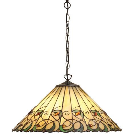 Interiors Jamelia - Grande suspension à 3 ampoules au fini bronze foncé, verre Tiffany, E27