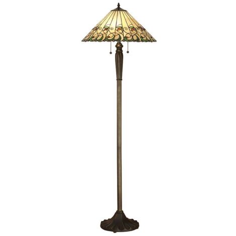 Interiors Jamelia - Lampadaire à 2 lampes en verre Tiffany, peinture bronze foncé avec reflets, E27