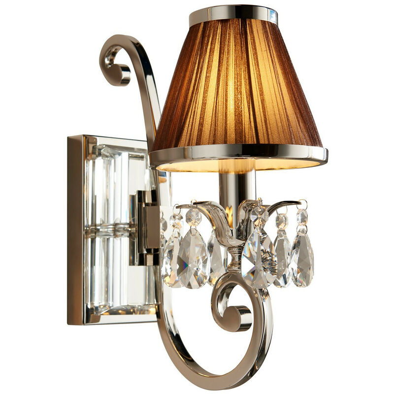 Interiors Oksana Nickel - Applique murale à 1 lumière pour bougie d'intérieur, plaque de nickel poli avec abat-jour chocolat, E14