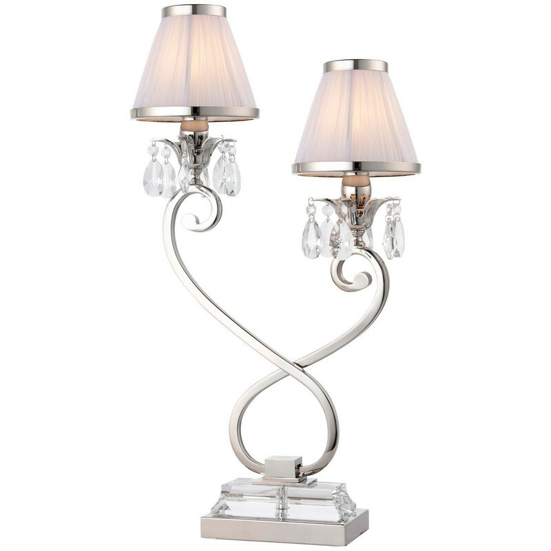 

Interiors Oksana Nickel - Lámpara de sobremesa Twin 2 luces de níquel pulido con pantallas blancas, E14