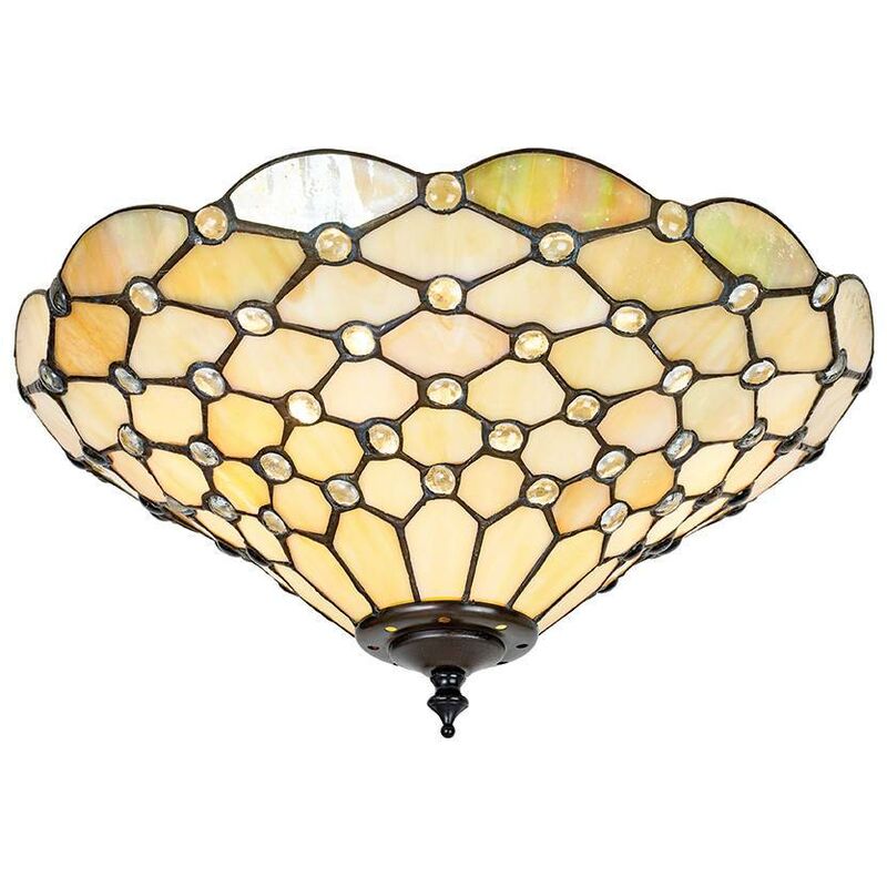Image of Interiors Pearl - 2 Light Medium Pearl Plafoniera a filo soffitto in vetro stile Tiffany, E27