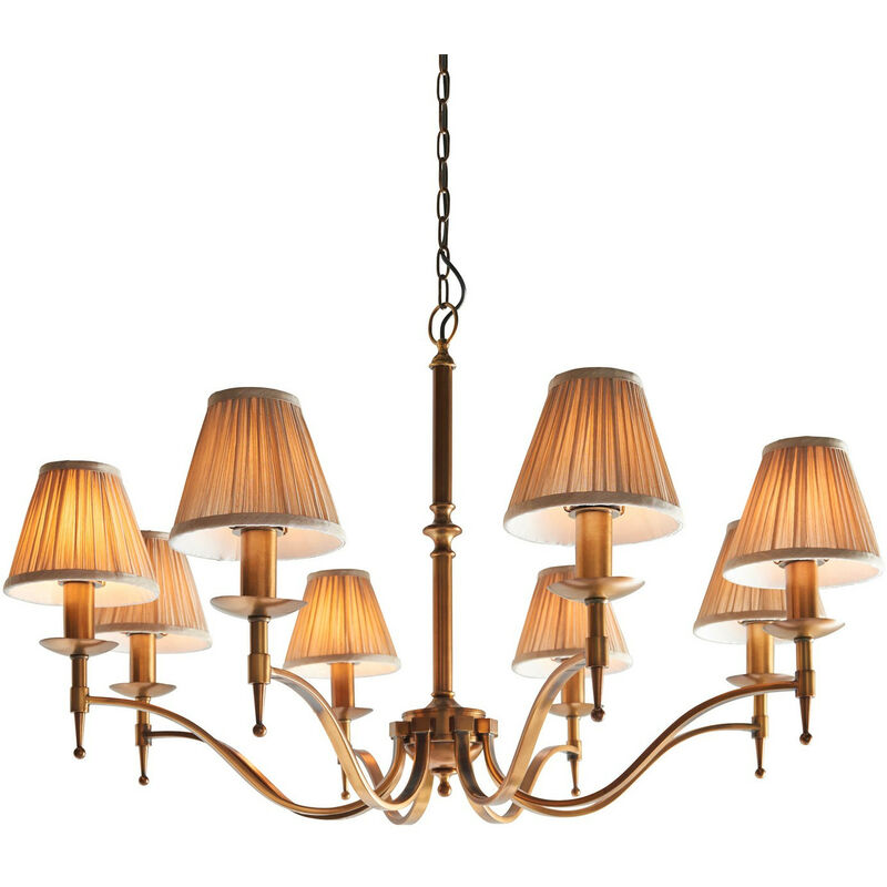 Image of Interiors 1900 - Interiors Stanford Antique Brass - Lampadario multibraccio a 8 luci con finitura in ottone anticato, attacco E14