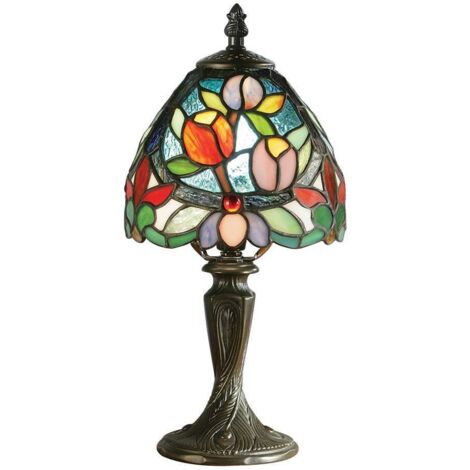 Interiors Sylvette - Lampada da tavolo mini 1 luce bronzo scuro, vetro Tiffany, E14