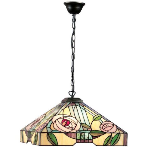 Interiors Willow - Grand luminaire suspendu à 3 ampoules au fini bronze foncé, verre de style Tiffany, E27