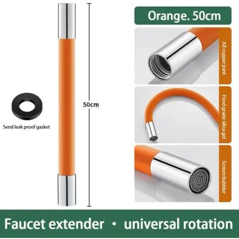 Internationale Universal-Armaturenverlängerung G 1/2", 360° drehbar, spritzschutzfrei, für Küche und Bad, Orange, 50 cm
