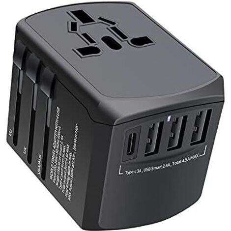 Internationaler Reiseadapter, Universal-Reiseladegerät mit 4 USB-Anschlüssen, Stromkonverter für EU, Großbritannien, USA, Australien, Europa und Asien, All-in-One-Universal-Netzadapter.