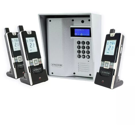 Interphone 600 mètres autonome sans-fil collectif / multipropriétés - UltraCOM3 ARGENTÉ + visière argentée + 3 combinés