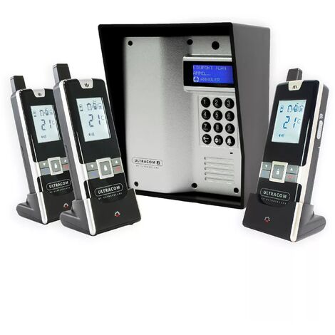 Interphone 600 mètres autonome sans-fil collectif / multipropriétés - UltraCOM3 ARGENTÉ + visière noire + 3 combinés