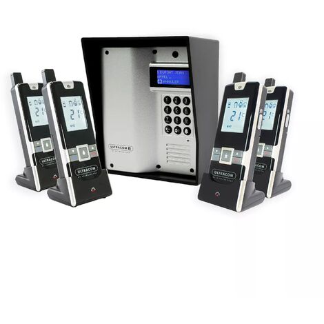 Interphone 600 mètres sans-fil longue portée autonome digicode écran LCD - UltraCOM3 ARGENTÉ visière noire + 4 combinés