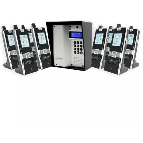 Interphone 600 mètres sans-fil longue portée autonome digicode écran LCD - UltraCOM3 ARGENTÉ visière noire + 8 combinés