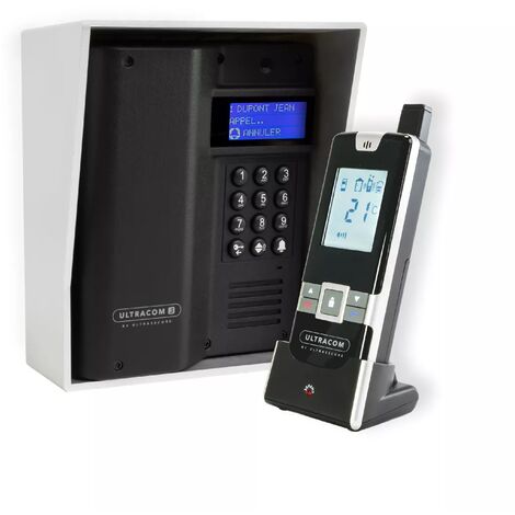 Interphone 600 mètres sans-fil longue portée autonome digicode écran LCD - UltraCOM3 NOIR visière argentée + combiné