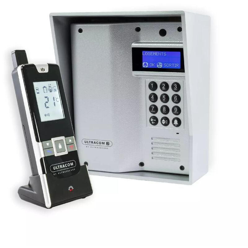 Ultra Secure - Interphone 600 mètres sans-fil longue portée autonome digicode écran lcd - UltraCOM3 visière argentée + combiné