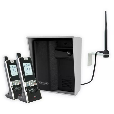 Interphone 600m autonome sans-fil UltraCOM2 SOLO visière argentée + 2 combinés + antenne : contourner obstacle / pilier