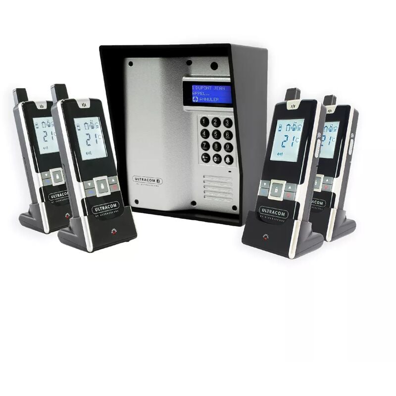 Ultra Secure - Interphone autonome 100% sans-fil longue distance (600m de portée) - UltraCOM3 + 4 combinés 'simple à installer'