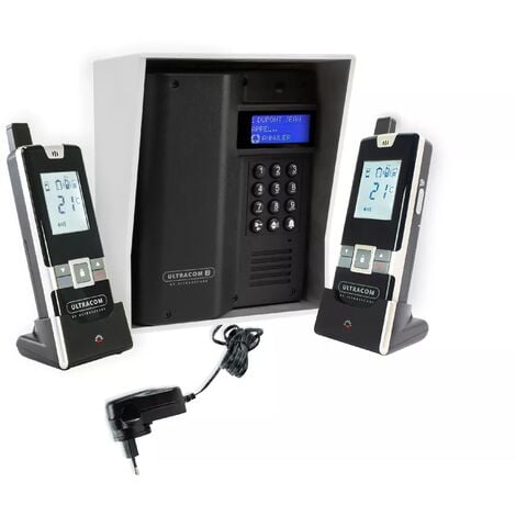 Interphone autonome sans-fil collectif / multipropriétés UltraCOM3 visière argentée + 2 combinés + transformateur 12V