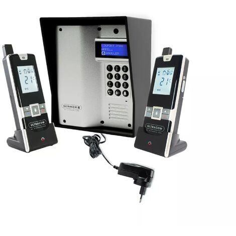 Interphone autonome sans-fil collectif / multipropriétés UltraCOM3 visière noire + 2 combinés + transformateur 12V
