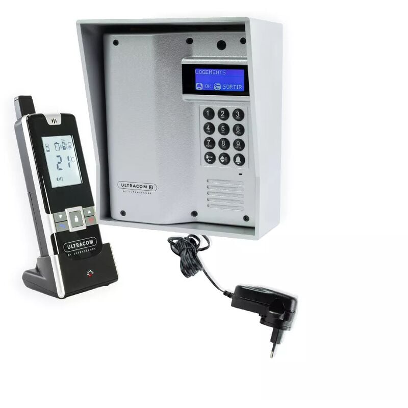 Ultra Secure - Interphone autonome sans-fil longue distance 600 mètres UltraCOM3 avec visière argentée + combiné + transformateur 12V