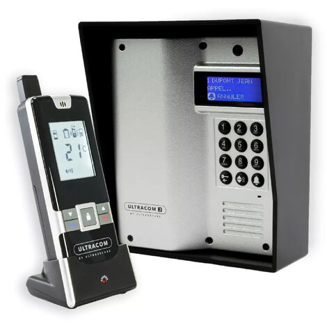 Interphone autonome sur piles 100% sans-fil 600m longue distance digicode - UltraCOM3 ARGENTÉ visière noire + combiné