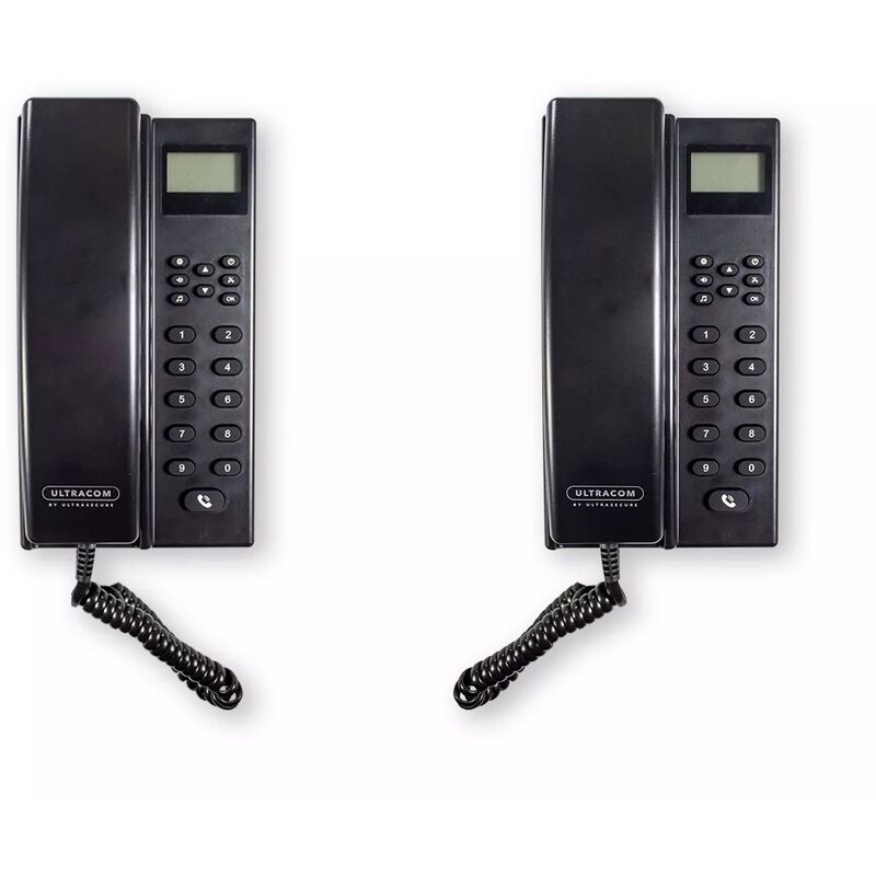 Ultra Secure - Interphone de bureau sans-fil 300 mètres - 2 Stations d'appel noires alimentées et/ou autonomes (avec écran lcd)