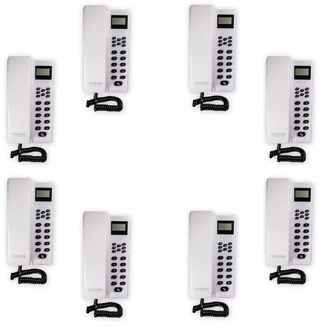 Interphone de bureau sans-fil 300 mètres - 8 Stations d'appel blanches alimentées et/ou autonomes (avec écran LCD)